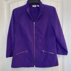 chicos zenergy jacket size 0 Zip Up 3/4 Sleeve Zipper Details Purple